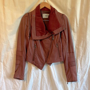 Doma Red Asymmetrical Draped Leather Jacket / vest with Detachable sleeves